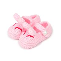 AStorePlus Baby Girl Newborn Prewalker Shoes Handmade Knitted Crochet Socks Slippers-Pink Rabbit