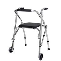 Medical Walker with Wheel with Seat for The Elderly Walker Foldable Light to Carry, Disabled Walker Aluminum Alloy Material Height and Multi-Position Adjustable,A