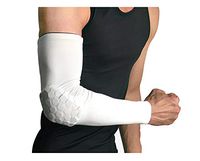 RGA Basketball Elbow Arm Guard Sleeve Padded Compression Protection Elbow Sleeve Padded Arm Sleeve for Football, Baseball, Outdoor Sports (White, M)