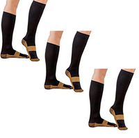 ASRocky Graduated Compression Copper Socks Anti-Fatigue Antimicrobial Calf High Below Knee Mens Womens Foot Ankle Heel Support Pain Relief Sport Medical Stockings Reduce Swelling (3Pr, Lg/XL, Blk/Cu)