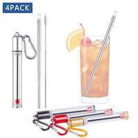 Telescopic Straw, TUMPLIK Foldable Metal Straws with Transparent Case 4 Pack Reusable Straws Collapsible, Portable Stainless Steel Straw with Silicone Tip & Clean Brush for All Cups (Upgraded Version)
