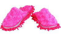 Moolecole Chenille Floor Dust Mop Shoes Mopping Slippers Removable Cleaning Tool Rose