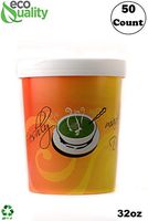 [50 Count] 32 oz Disposable Paper Soup Containers with Lids Combo - Quart Ice Cream Containers, Frozen Yogurt Cups, Restaurant, Microwavable, Take Out, to Go Deli Containers, Recyclable