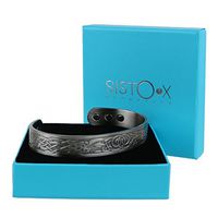 SISTO-X Chunky Copper Magnetic Cuff Bracelet/Bangle Pewter Finish Viking Design by Sisto-X® 6 Magnets Natural Ndfeb XL (190-225Mm)