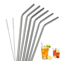 Wenjuan Stainless Steel Metal Drinking Straw/Reusable Straws Cocktail Spoons/Cleaning Brush Kit Set Travel Outdoor Household (6 X Straw+2 X Brush)