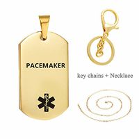 LiFashion LF 316L Stainless Steel Sos Emergency ICE PACEMAKER Medical Alert ID Dog Tag Pendant Necklace Caduceus Keychain for Men Women Gold