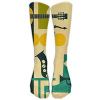 Jazz Music Guitar Sax Comfortable Knee High Sport Sock For Women Or Man Sport Socks WhiteOne Size
