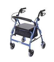 Essential Medical Supply Featherlight Demi Four Wheel Walker with Loop Hand Brakes and Pouch/Basket in Blue