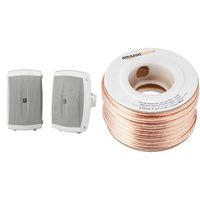 Yamaha NS-AW150WH 2-Way Indoor/Outdoor Speakers (Pair, White) and AmazonBasics 16-Gauge Speaker Wire - 50 Feet Bundle