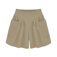 Meikosks Womens Summer Loose Hot Pants Plus Size Shorts with Pockets Lady Casual Bottoms Pants Khaki