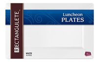 [10 Count - 12 Inch Plates] Rectangulete Designer Tableware Premium Heavyweight Plastic White Color Rectangle Luncheon Plates With Border, Party & Wedding, Event Plate, Disposable Dishes