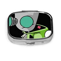 Harold Pill Box Invader Zim-Gir Printing Pattern Travel Supplement Holder Portable 2 Compartment Container Daily Medicine 1.8cmx4cmx5.5cm