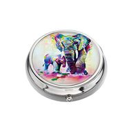Rex Parker Pill Box -Compact 3 Compartment Medicine Case, Pill Box for Pocket or Purse(Color Oil Painting Elephant Pattern)，Circular