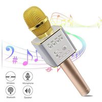 Leyeet Wireless Bluetooth Karaoke Microphone Speaker Handheld USB Rechargeable Mic Music Player (Color : Gold)