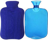 Classic Rubber Transparent Hot Water Bottle 2 Liter - Portable, Reusable with Knit Cover - Blue