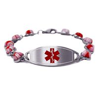 My Identity Doctor - Custom Engraved Medical ID Bracelet for Women - 1.2cm Steel, Glass Hearts - Red - Wrist Size 7.25 Inch