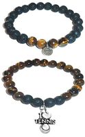 Hidden Hollow Beads Charm Tigers Eye and Black Lava Natural Stone Women's Yoga Beaded Stretch Bracelet Set. Comes in A Gift Box! (I Love Tennis)