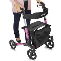 Vive Rollator Walker - Folding 4 Wheel Medical Rolling Walker with Seat & Bag - Mobility Aid for Adult, Senior, Elderly & Handicap - Aluminum Transport Chair (Pink)