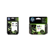 HP 64 Black and High Yield Tri-Color Ink Cartridges (N9J91AN, 3YP22AN) 3 Cartridge Bundle