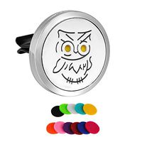 HooAMI Car Air Freshener Aromatherapy Essential Oil Diffuser - Owl 316L Surgical Stainless Steel Locket with Vent Clip
