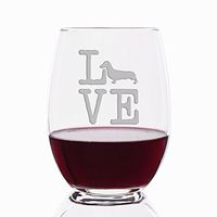 Love Dachshund Engraved Stemless 21 oz Wine Glass - 4pcs
