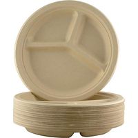 Restaurant-Grade, Biodegradable 10 Inch 3-Compartment Plates. Bulk 200Pk. Great for Lunch and Dinner Parties. Disposable, Compostable Wheatstraw Divided Plates are Leakproof and Microwave Safe.