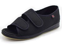 Mei MACLEOD Comfortable Open Toe Diabetic Flat Feet Arthritis Edema Extra Wide Width Shoes,Women (10, Black)