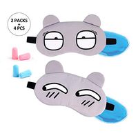 Sleep Eye Mask Pack 2 for Women Girls Boys Kids,Cute Gel Cartoon Cold Hot Sleeping Mask Soft with Adjustable Strap for Puffy Eyes,Dry Eyes,Insomnia,Migraines, Headaches Relief with 2 Pack Earplugs