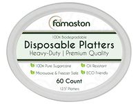 100% Compostable White Oval 12.5-inch Paper Platters, 60-Plates, Heavy-Duty Premium Quality Disposable Dinner Plate