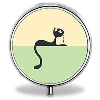 Cat Pill Case, Round Stainless Drug Organizer Container Medicine Cover for Pocket Daily&Weekly