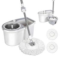 BOOMJOY Spin Mop Bucket Floor Cleaning, 51" Stainless Steel Adjustable handle with 2 Replacements Microfiber Mop Heads, Separable bucket