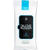 DUDE Shower Body Wipes (9 Packs, 8 Wipes Each) Unscented Naturally Soothing Aloe and Hypoallergenic, Portable Travel-Sized Individual Cleansing Cloths for Men