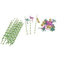 Pieces of 24 Tropical Hawaiian Biodegradable Paper Sipping Straws Drinking Straws Luau Summer Beach Party Supplier
