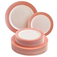 DISPOSABLE 40 PC DINNERWARE SET | 20 Dinner Plates | 20 Salad Plates | Heavy Duty Plastic Dishes | Elegant Fine China Look | Pastel Collection (Blush).