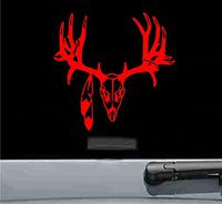 JS Artworks Deer Skull with Feather Vinyl Decal Sticker (RED)