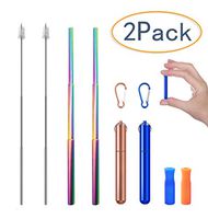 TOUGS Reusable Collapsible Straws, Telescopic Rainbow Stainless Steel Aluminum case, Silicone Tips, 2 Pack