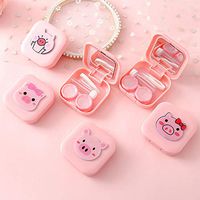 TXIN Set of 6 Contact Lens Case Travel Kit for Women Men, Portable Cute Pink Pig Contact Lenses Container Holder