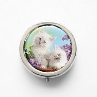 RhyNSky Animal Persian Cat Mini Portable Pocket Pill Box Case Holder for Purse, 3 Compartments, Silvery, FS113