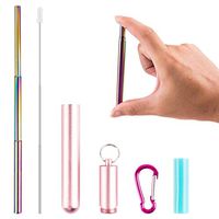 Telescopic Reusable Straws Stainless Steel - Portable Metal Drinking Straw Collapsible Straw with Case and Cleaning Brush