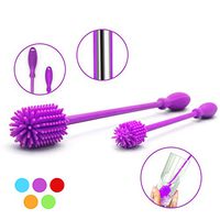 Silicone Bottle Brush with 15" Long Handle [Set of 2] for Cleaning Baby Bottle, Hydro Flasks, Sports Water Bottles, Vases, Thermos, Narrow Neck Glassware - Includes 15" and 9.5" - Purple