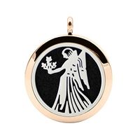 316L-Stainless Steel Aromatherapy Essential Oils Diffuser Necklace Antiqued Angel Girl Holy Carved Locket Pendant 30mm