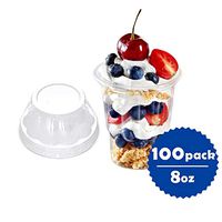 OTOR 8oz Clear Plastic Ice Cream Cups with Dome Lid, Parfait Cup - 100 Count