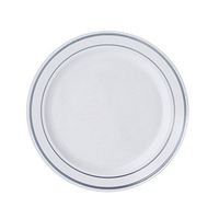 BalsaCircle 30 pcs 6-Inch White with Silver Trim Plastic Round Plates - Disposable Wedding Party Catering Tableware