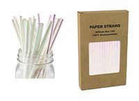 Shiny Pastel White Paper Straws - Box of 100 Disposable Foil Drinking Straws for Milk, Yogurt, Birthday Party, Unicorn Party, Children Party