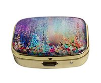 Halulu Abstract Floral Watercolor Painting Personalized Design Square Gold Pill Case Decorative Metal Medicine Vitamin Organizer Unique Gift