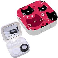 Portable Contact Lens Case Box Travel Kit Mirror + Bottle + Tweezers Container Holder [ Cute Cat Faces ]