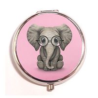 Cute Baby Elephant with Reading Glasses Pink custom round pill box case useful Stainless Steel Medicine Tablet Holder Organizer Case