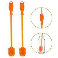Silicone Bottle Brush with Handle,RIMOL 15" Silicone Cleaning Brush for Water Bottle, Baby Bottles, Hydroflasks, Vacuum Sports Bottles, Vase and Glassware (Orange,2 Pack)