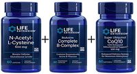 Life Extension N-Acetyl - L-Cysteine - Life Extension Bio-Active Complete B-Complex, Life Extension Super Ubiquinol COQ10 with Enhanced Mitochondrial Support (Bundle of 3) with Free ice Gel