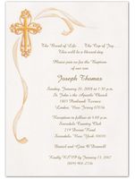 Cross With Gold Ribbon Baptism Christening Invitations - Set of 20